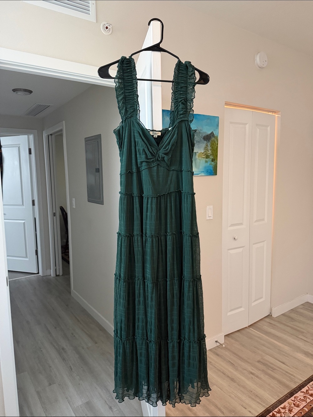 Max Studio Dark Green Tiered Ruffled Strap Maxi Dress